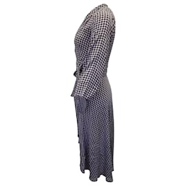Ganni-Ganni Checkered Wrap Dress in Blue Viscose-Other