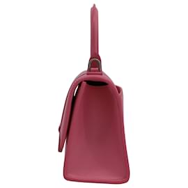 Balenciaga-Balenciaga Hourglass XS Handbag with Rhinestone Logo in Pink Calfskin Leather-Pink