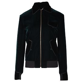 Saint Laurent Point Collar Velvet Bomber Jacket in Green Viscose Green