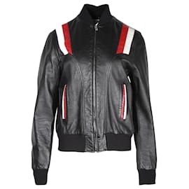Saint Laurent-Saint Laurent Striped Detail Bomber Jacket in Black Lambskin Leather-Black