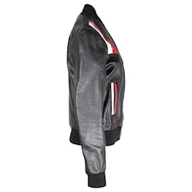 Saint Laurent-Saint Laurent Striped Detail Bomber Jacket in Black Lambskin Leather-Black