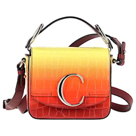 Chloé-Chloe C Ombré Croc-effect Mini Shoulder Bag in Multicolor Calfskin Leather-Multiple colors