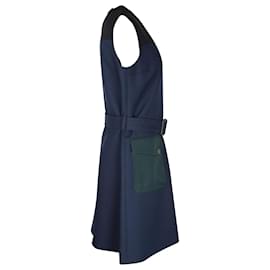 Prada-Prada Colorblock Patch Pocket Detail Belted Dress in Multicolor Polyester-Multiple colors
