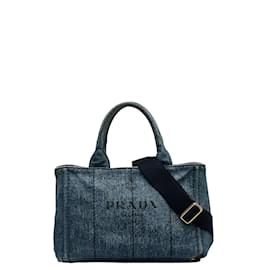 Prada-Canapa Denim Logo Handbag 1BG439-Blue