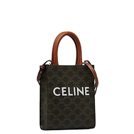 Céline-Triomphe Canvas Mini Vertical Cabas 194372BZK-Brown