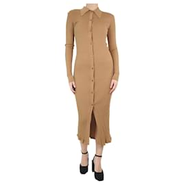 Autre Marque-Camel ribbed collar knit dress - size UK 12-Brown