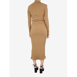 Autre Marque-Camel ribbed collar knit dress - size UK 12-Brown