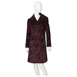 Dolce & Gabbana-Dolce & Gabbana Burgundy Hairy Cotton lined Breasted Knee Length Coat 30/ 44-Dark red