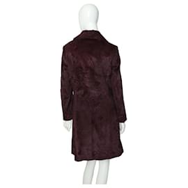 Dolce & Gabbana-Dolce & Gabbana Burgundy Hairy Cotton lined Breasted Knee Length Coat 30/ 44-Dark red