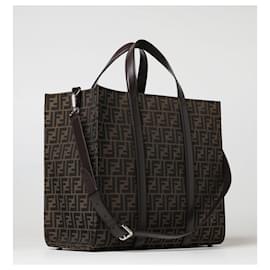 Fendi-Fendi shopper bag in fabric with jacquard FF monogram-Brown