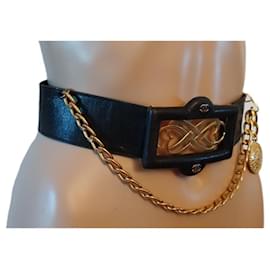 Chanel-Chanel Vintage belt in black leather-Black