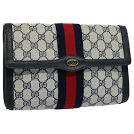 Gucci-GUCCI GG Supreme Web Sherry Line Clutch Bag Navy Red Auth 54338-Red,Navy blue