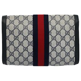 Gucci-GUCCI GG Supreme Web Sherry Line Clutch Bag Navy Red Auth 54338-Red,Navy blue