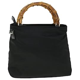 Gucci-GUCCI Bamboo Hand Bag Nylon 2way Black 002 2058 0508 5 Auth ep1817-Black