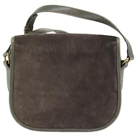 Céline-CELINE Shoulder Bag Suede Gray Auth bs8616-Grey