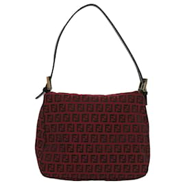 Fendi-FENDI Zucchino Canvas Mamma Baguette Shoulder Bag Red Auth am5029-Red