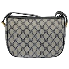 Gucci-GUCCI GG Canvas Sherry Line Shoulder Bag Gray Red Navy 89 02 032 Auth yk8710-Red,Grey,Navy blue