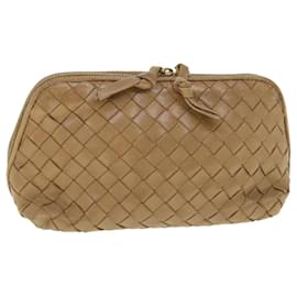 Autre Marque-BOTTEGAVENETA INTRECCIATO Pouch Leather Beige Auth 55460-Beige