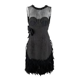 Autre Marque 6267 Compact Wool Dress with Feather  Grey