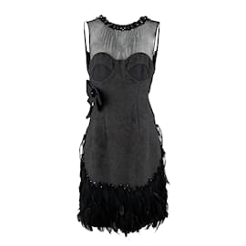 Autre Marque-6267 Compact Wool Dress with Feather-Grey