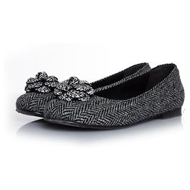 Chanel, Camellia flats in grey fishbone Grey