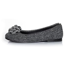 Chanel-Chanel, Camellia flats in grey fishbone-Grey