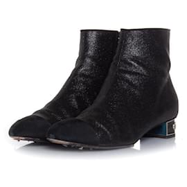 Chanel-Chanel, Grosgrain cap toe short boots-Black