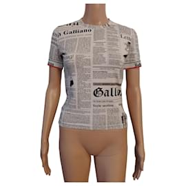 John Galliano-John Galliano white patterned newsprint-White