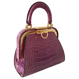 Dior-Dior bag with purple crocodile-effect leather handle-Purple