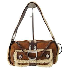 Dior-Borsa Dior Columbus in pelle scamosciata e pelle marrone e lana di pecora beige-Marrone