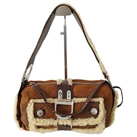 Dior-Dior Columbus bag in brown suede and leather and beige sheep wool-Brown