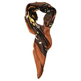 Hermès-HERMES CARRE 90 MONSIEUR ET MADAME silk scarf brown by Bali Barett and Robert Dallet-Light brown