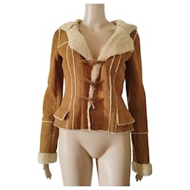 Chanel-Chanel jacket in brown suede lamb and beige wool-Camel