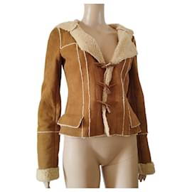 Chanel-Chanel jacket in brown suede lamb and beige wool-Camel