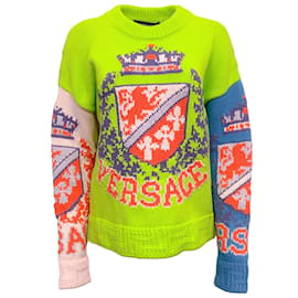 Versace-Versace Royal Rebellion Intarsia Knit Sweater-Green