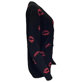 Sonia Rykiel-Sonia Rykiel Black / Red Lips Print Wool Knit Cardigan Sweater-Black