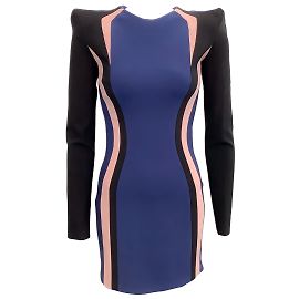 Thierry Mugler Mugler Blau / Schwarzes, schulterfreies, figurbetontes Kleid Blau