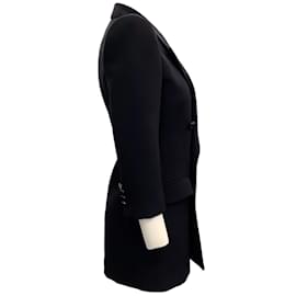 Saint Laurent-Saint Laurent negro 3/4 Vestido tipo abrigo con hombros fuertes y botones forrados en mangas-Negro