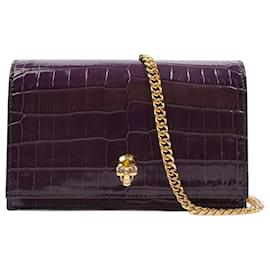 Alexander Mcqueen-Alexander McQueen Mini Skull Shoulder Bag Burgundy Embossed Leather-Dark red
