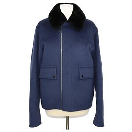 Dior Blue Black Fur Collar Jacket Black