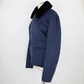 Dior-Blau-schwarze Jacke mit Pelzkragen-Schwarz