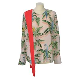 Stella Mc Cartney-Blusa con relleno de hombros y manga larga con estampado tropical multicolor-Multicolor