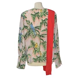 Stella Mc Cartney-Blusa con relleno de hombros y manga larga con estampado tropical multicolor-Multicolor