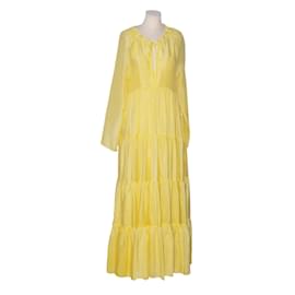 Ermanno Scervino-Yellow Neck Tie Detail Long Sleeve Maxi Dress-Yellow