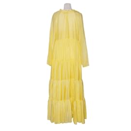 Ermanno Scervino-Yellow Neck Tie Detail Long Sleeve Maxi Dress-Yellow