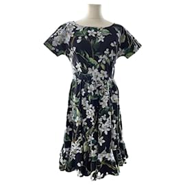 Dolce & Gabbana-Tri Color Floral Print Pleates Short Sleeve Dress-Other