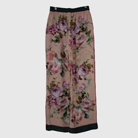 Dolce & Gabbana-Multicolor Pink Flowers Print Wide Leg Trousers-Multiple colors