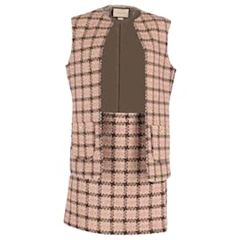 Gucci-Set gilet e gonna a quadri Gucci in tweed lamé beige-Beige