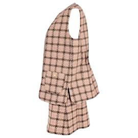 Gucci-Gucci Checkered Vest and Skirt Set in Beige Lame Tweed-Brown,Beige