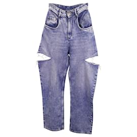Maison Martin Margiela-Maison Margiela Slashed Cut-Out Jeans in Blue Cotton-Blue